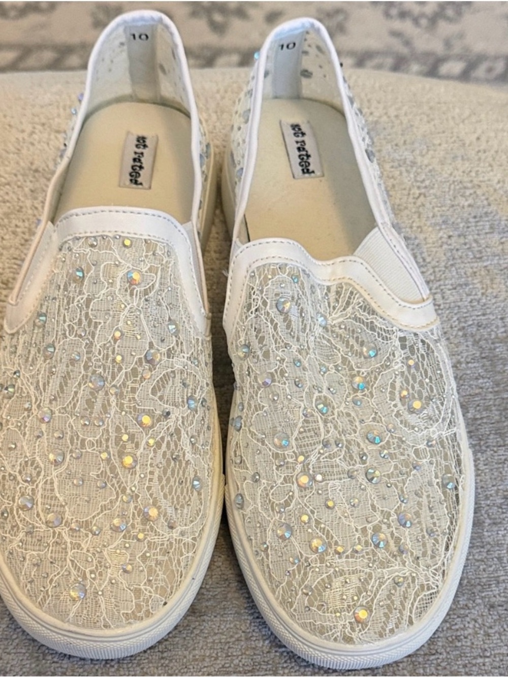 Not Rated White Lace Rhinestone Bridal Slip On Sneakers Size 10